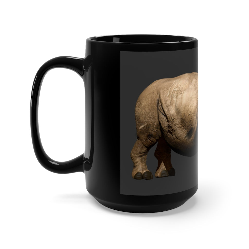 Rhino Black Mug 15oz featuring a sleek black ceramic design with rounded corners and a comfortable C-handle.