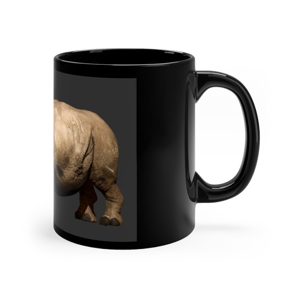 Rhino Black mug 11oz, featuring a sleek black ceramic design with rounded corners and a comfortable C-handle.