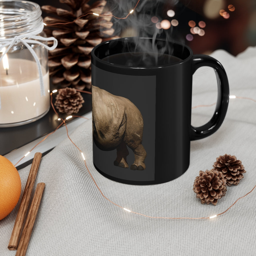 Rhino Black mug 11oz, featuring a sleek black ceramic design with rounded corners and a comfortable C-handle.