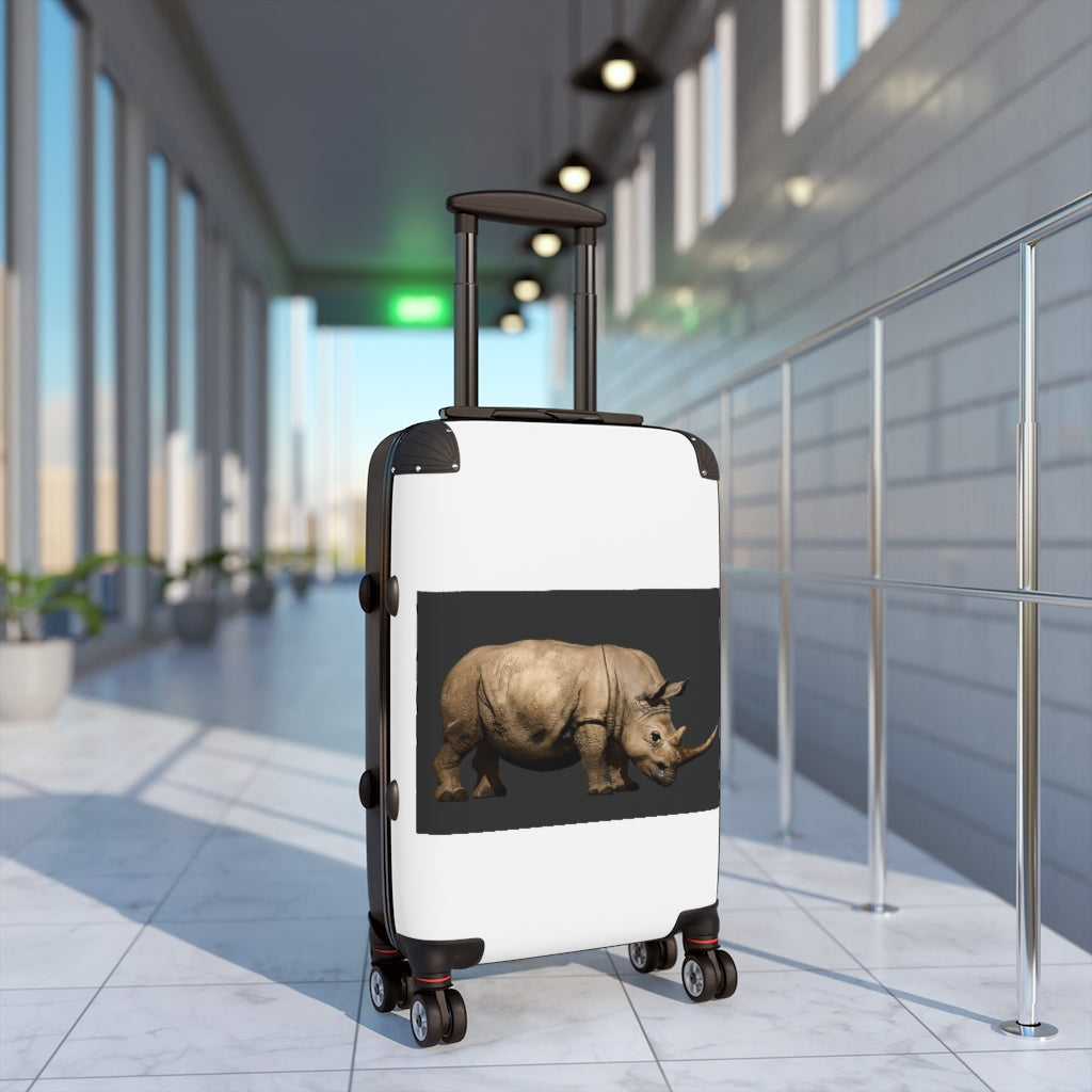 Rhino Cabin Suitcase in stylish faux leather with adjustable handle and double wheels, perfect for travel.