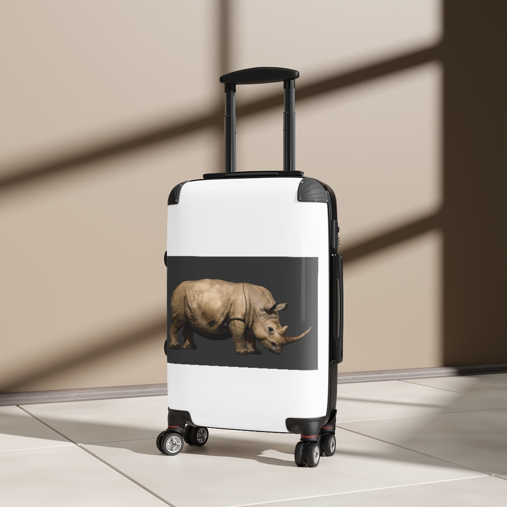 Rhino Cabin Suitcase in stylish faux leather with adjustable handle and double wheels, perfect for travel.