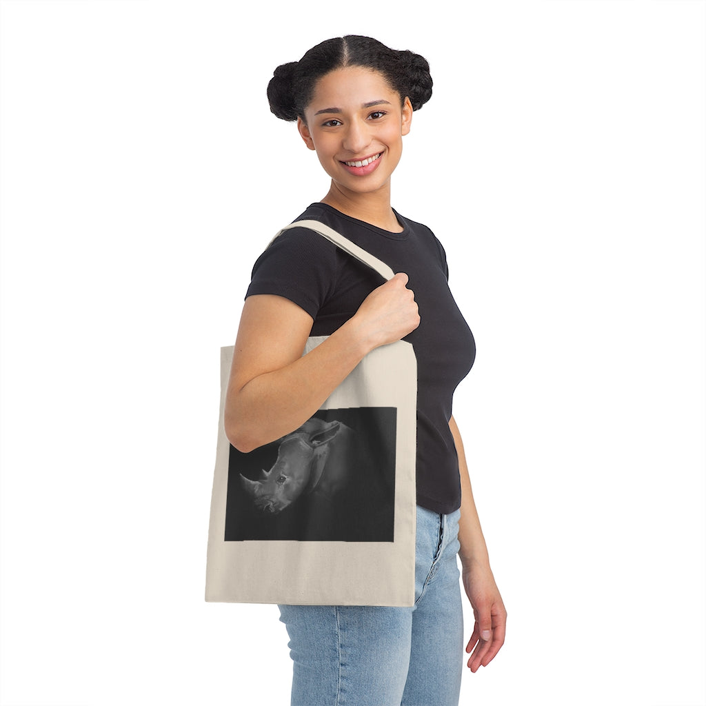 Rhino Canvas Tote Bag made of 100% cotton sheeting, featuring reinforced handles and a spacious design for personalized use.