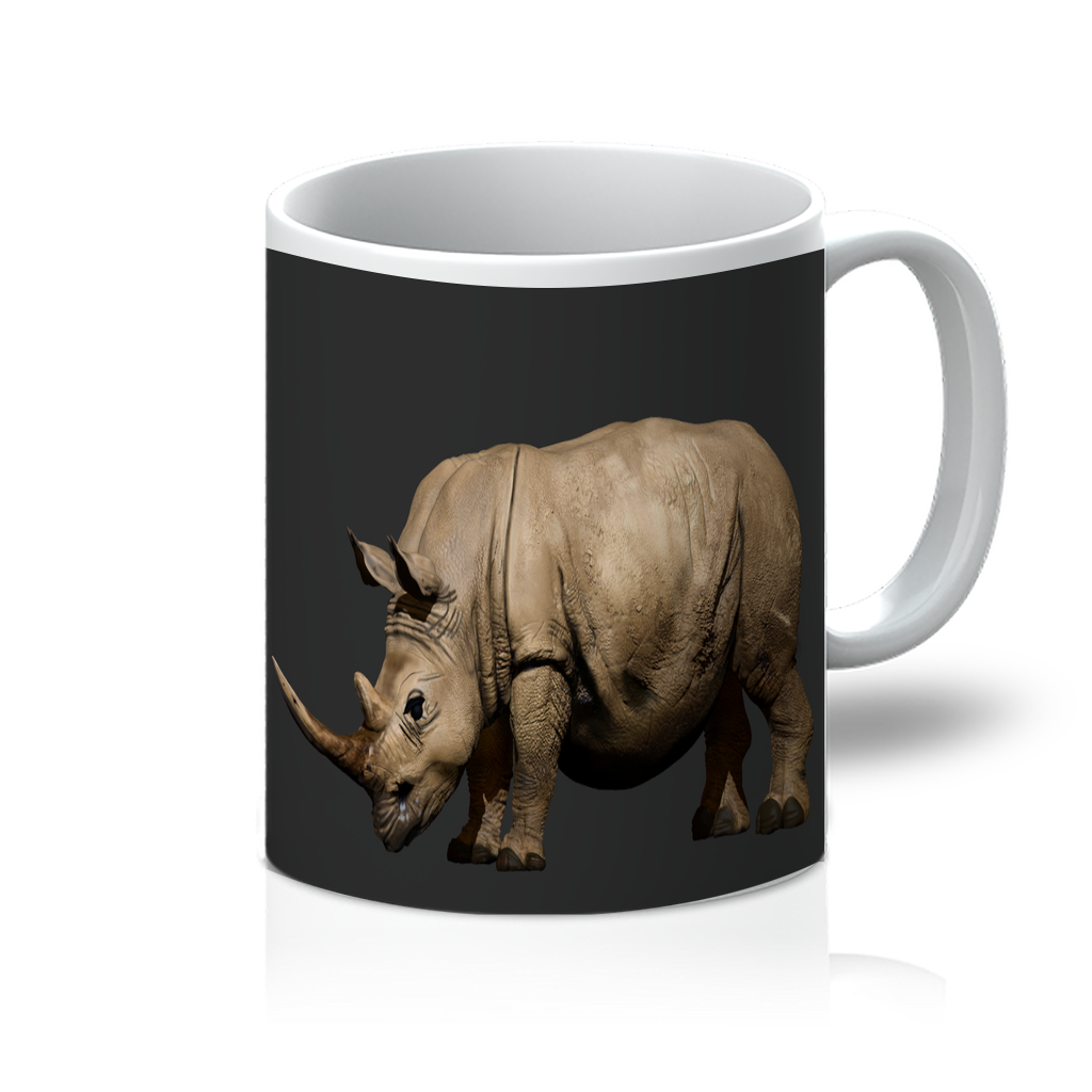 Rhino Character 11oz Mug showcasing vibrant design on a flawless white surface.