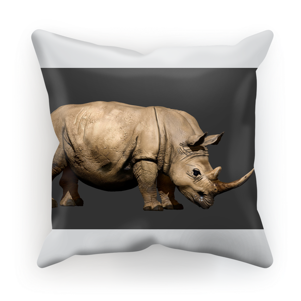 Rhino Character Sublimation Cushion Cover in suede and satin, showcasing vibrant colors and unique design, perfect for home decor.