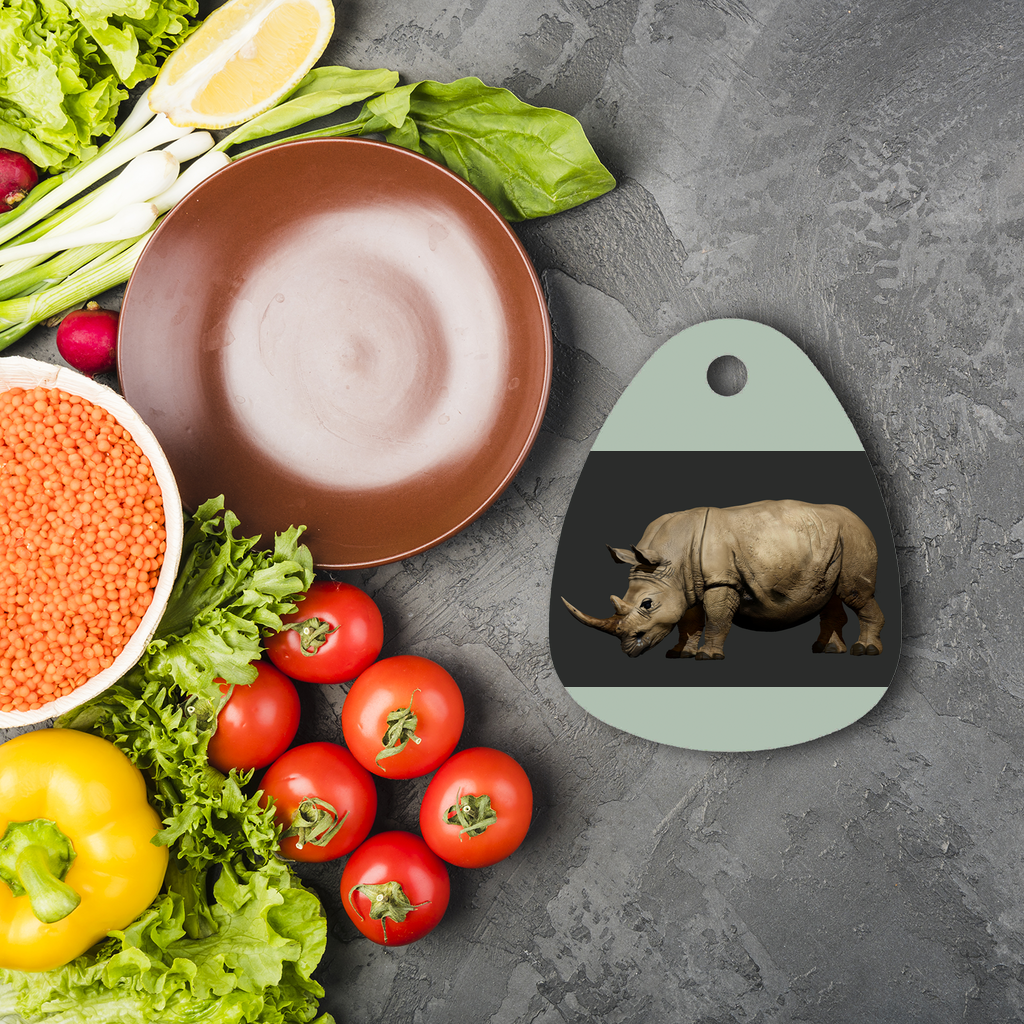 Rhino Character Sublimation Glass Cutting Board featuring a round shape, toughened chinchilla glass, and customizable design options.