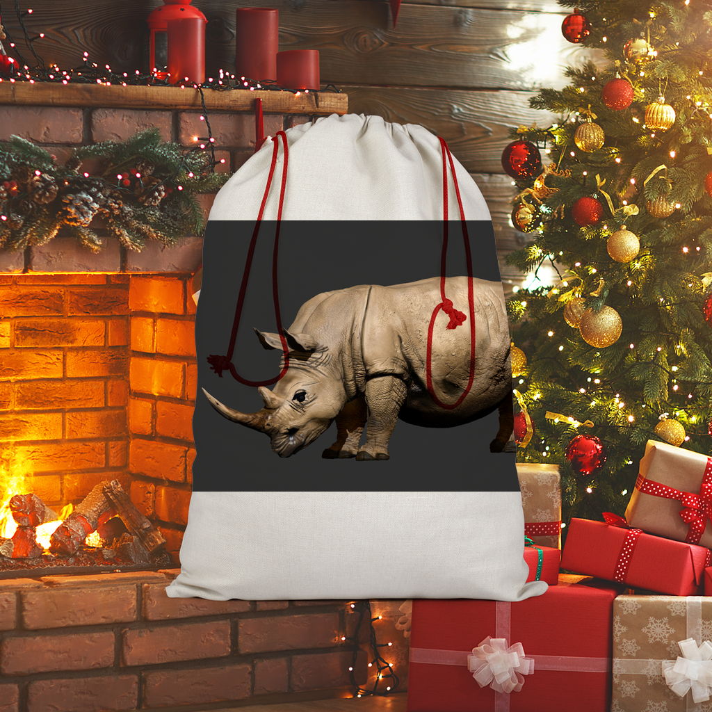 Rhino Character Sublimation Linen Drawstring Sack with red drawstring, featuring eco-friendly printing and a linen effect finish.