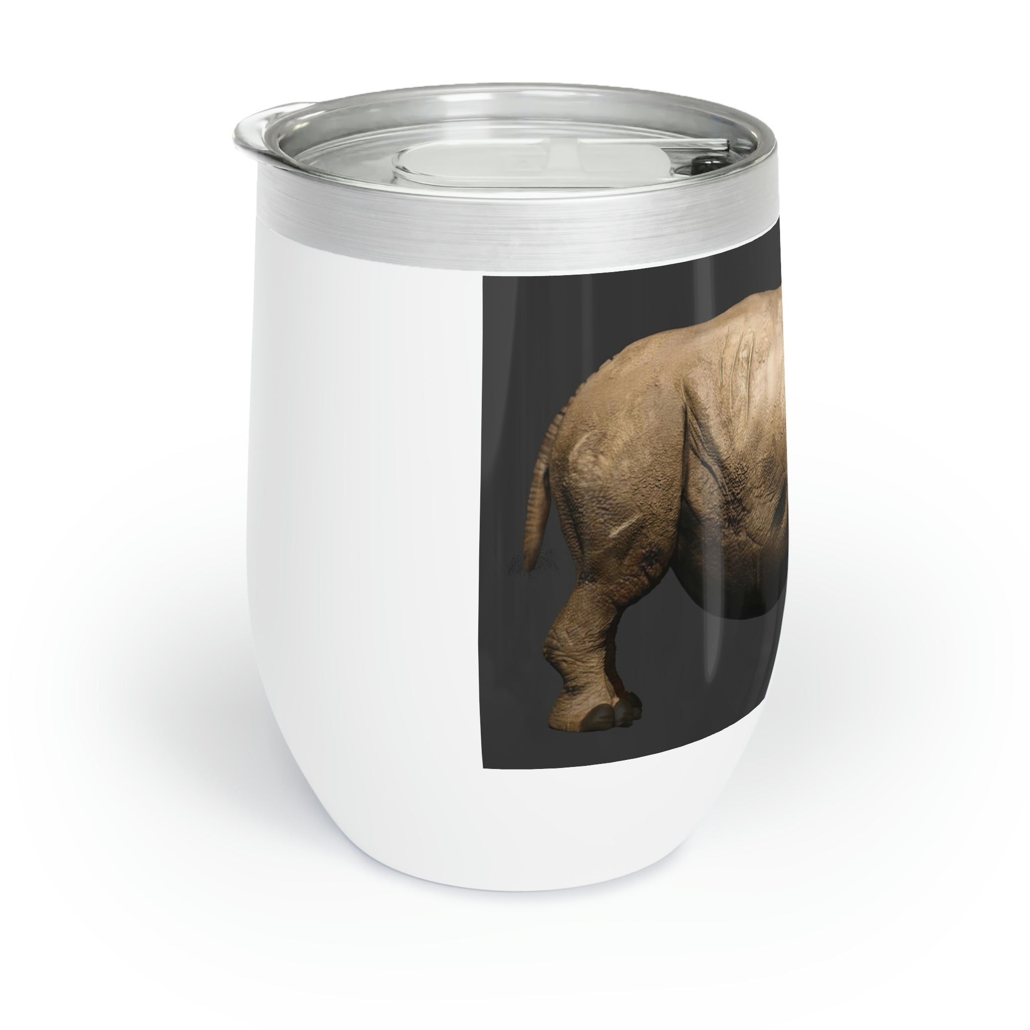 Rhino Chill Wine Tumbler in stainless steel with customizable design, perfect for keeping drinks hot or cold.