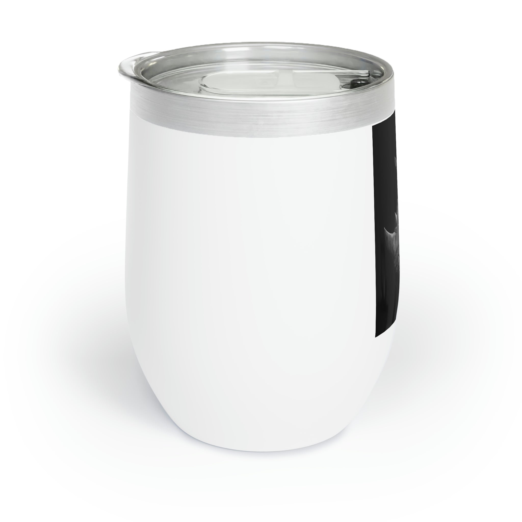 Rhino Chill Wine Tumbler in stainless steel with a customizable design, showcasing its double-insulated walls and stemless shape.