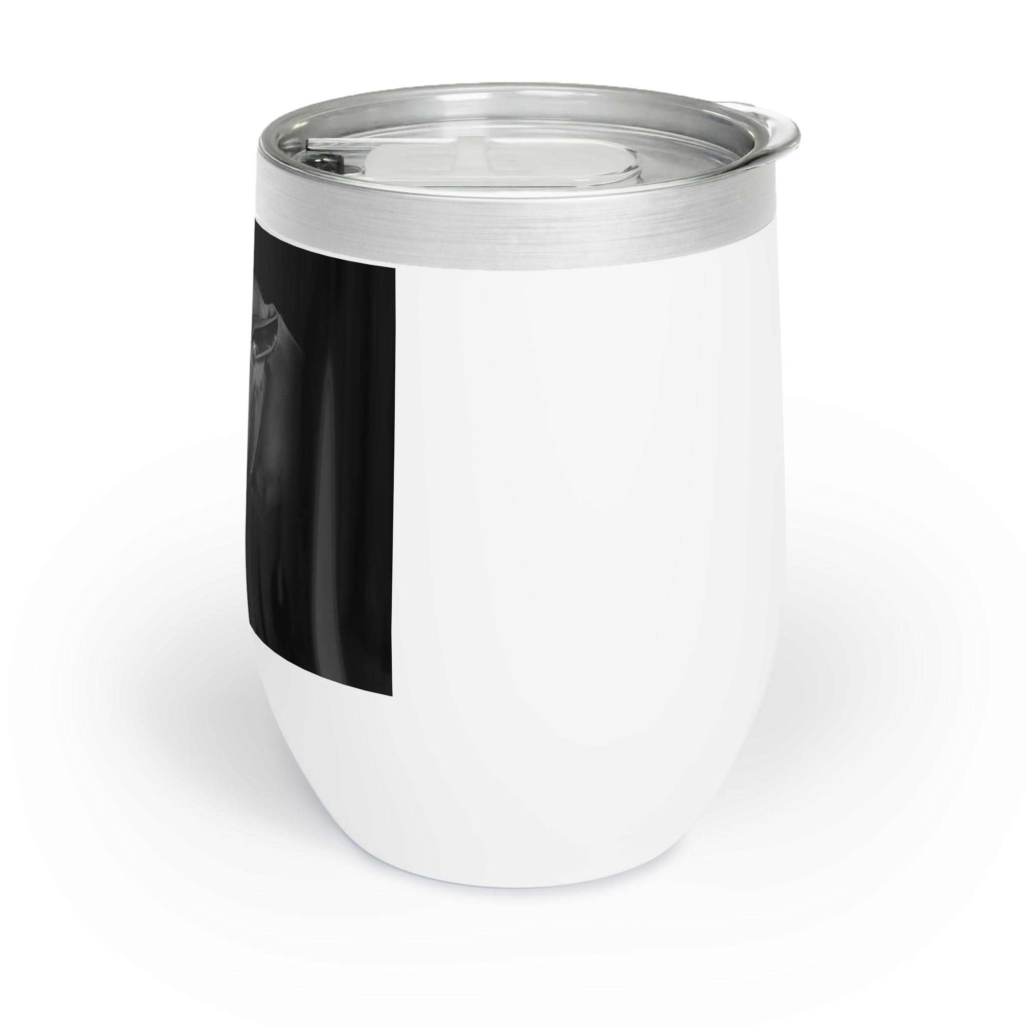 Rhino Chill Wine Tumbler in stainless steel with a customizable design, showcasing its double-insulated walls and stemless shape.