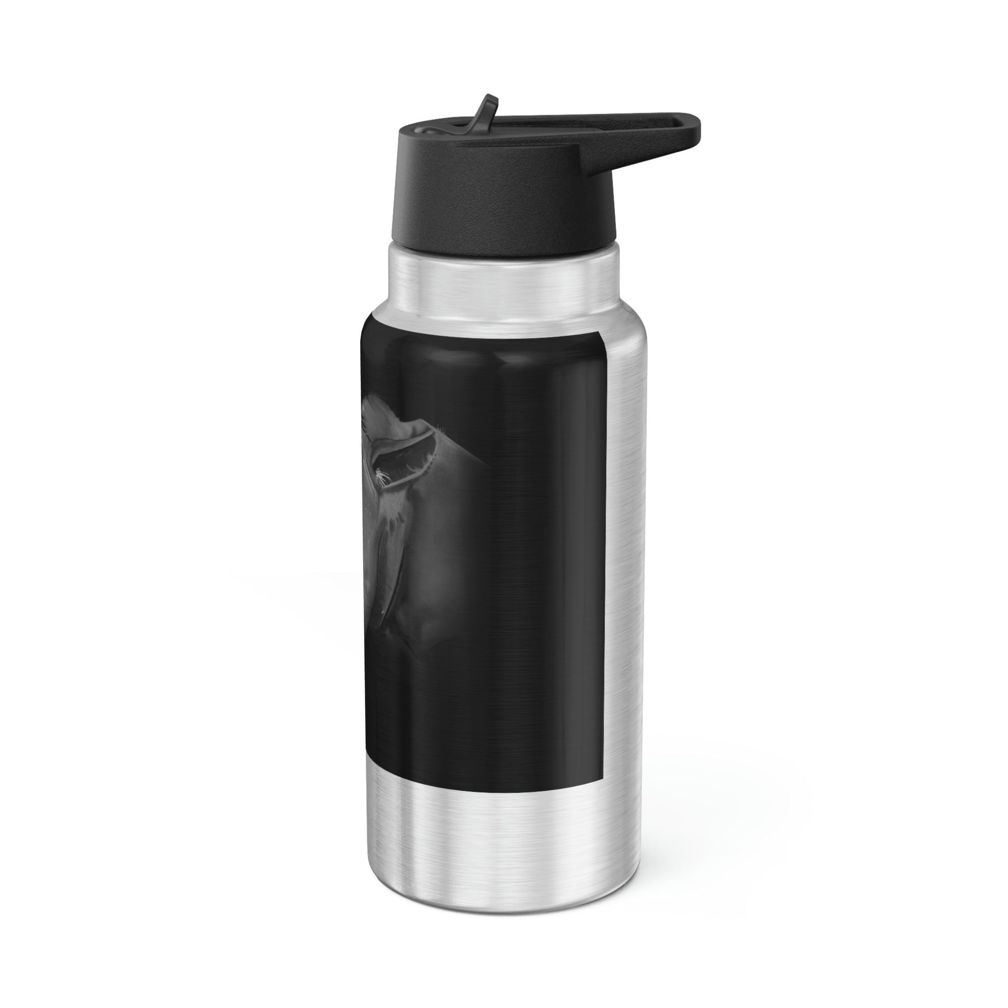 Rhino Gator Tumbler in stainless steel with a plastic straw, showcasing a customizable design.