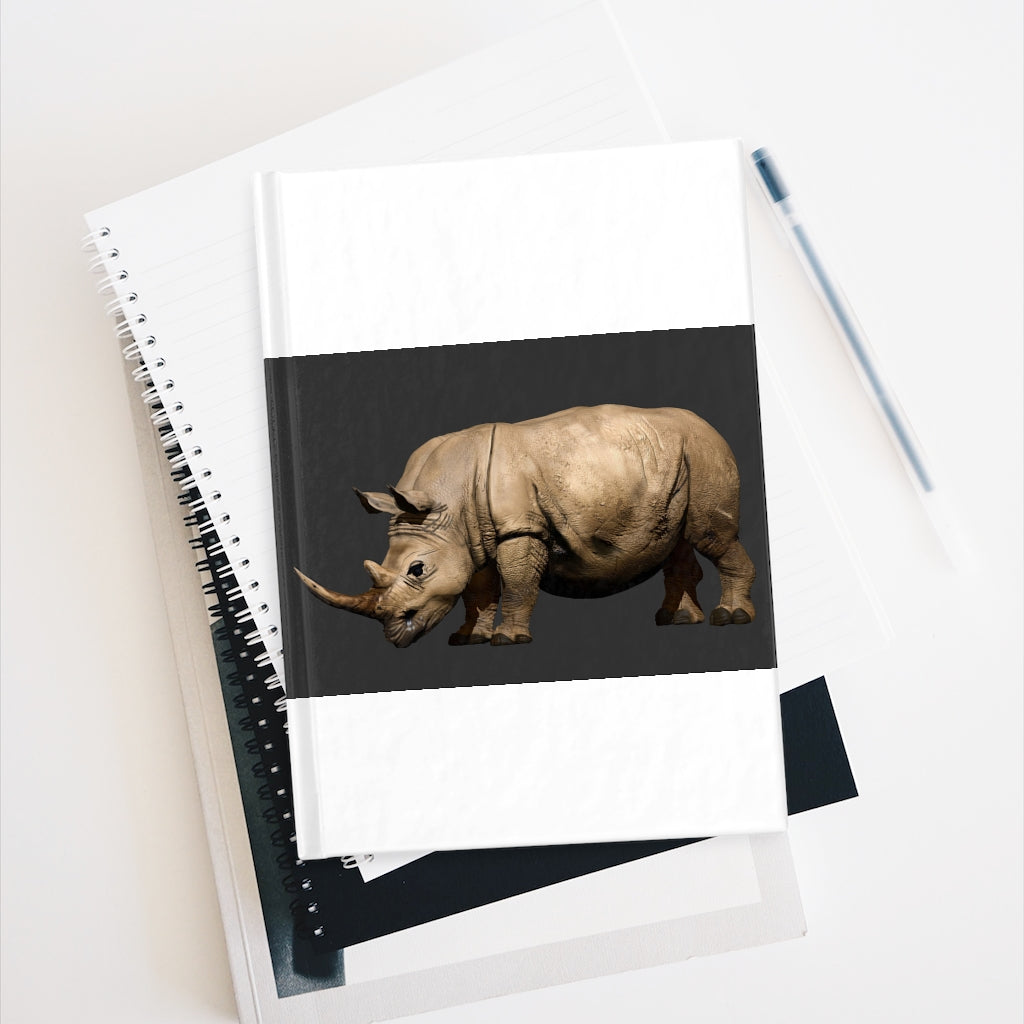 Rhino Journal - Blank with hardcover and colorful wraparound print, showcasing its blank pages for creativity.