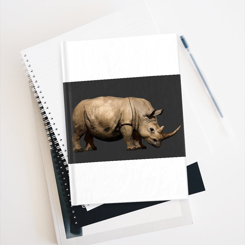 Rhino Journal - Ruled Line with a durable hardcover and vibrant wraparound print, showcasing its 128 ruled pages.