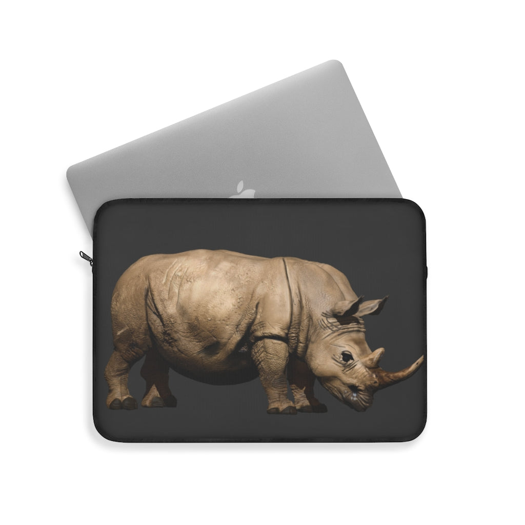 Rhino Laptop Sleeve featuring stylish print on one side and black polyester back, designed for protection and elegance.