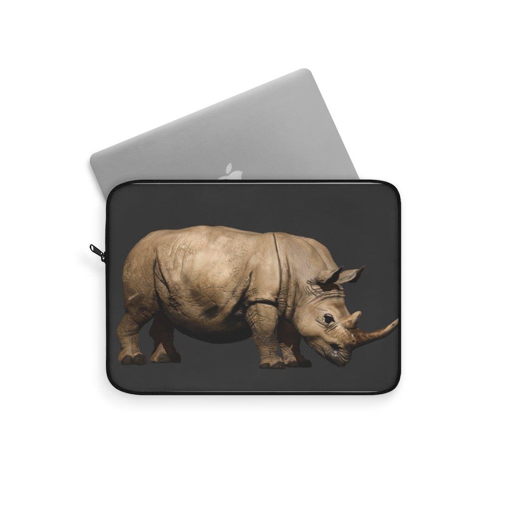 Rhino Laptop Sleeve featuring stylish print on one side and black polyester back, designed for protection and elegance.