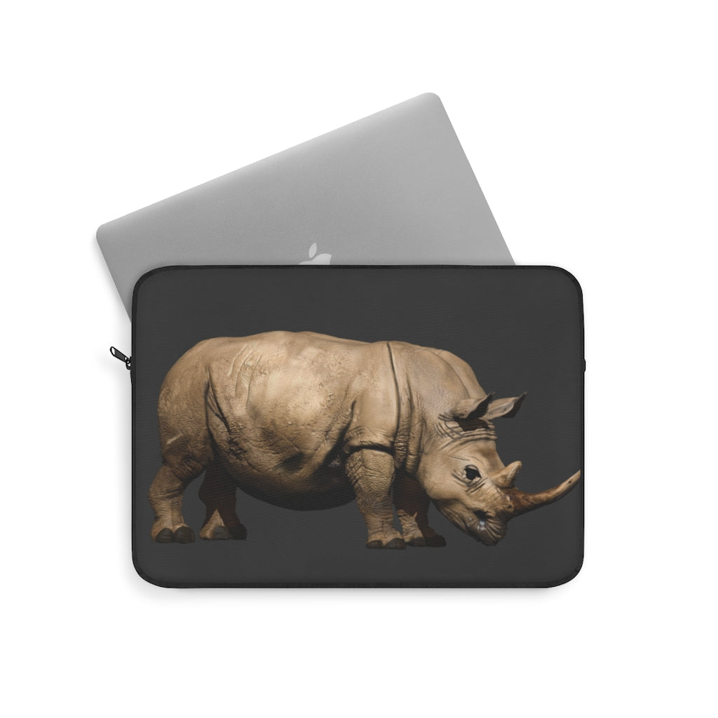 Rhino Laptop Sleeve featuring stylish print on one side and black polyester back, designed for protection and elegance.