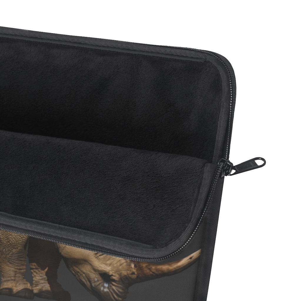 Rhino Laptop Sleeve featuring stylish print on one side and black polyester back, designed for protection and elegance.