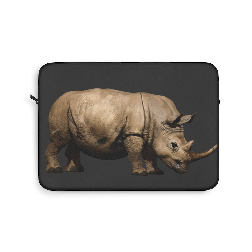 Rhino Laptop Sleeve featuring stylish print on one side and black polyester back, designed for protection and elegance.