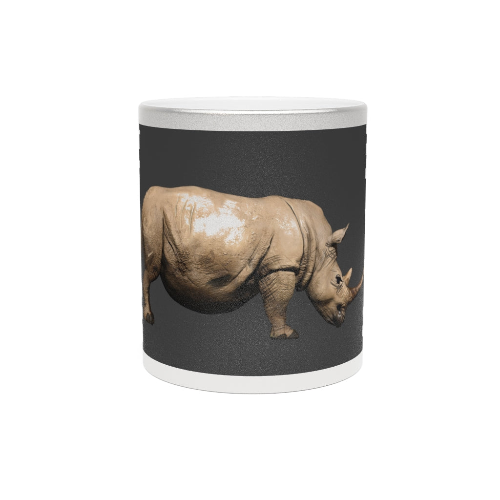 Rhino Metallic Mug in Gold and Silver finishes, showcasing personalized designs and a sleek ceramic body.