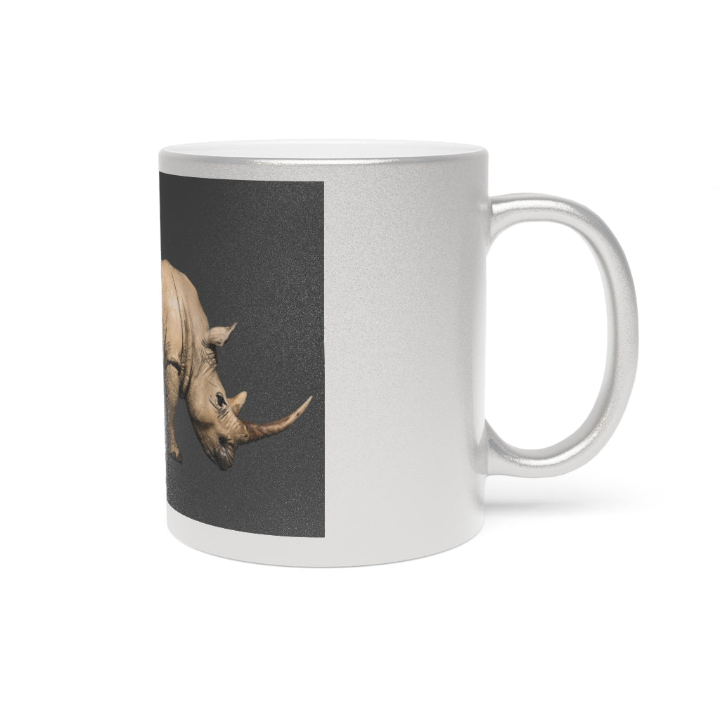 Rhino Metallic Mug in Gold and Silver finishes, showcasing personalized designs and a sleek ceramic body.