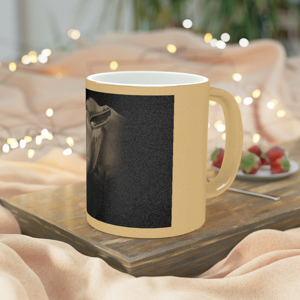 Rhino Metallic Mug in Silver and Gold, showcasing a sleek ceramic design with a C-handle, perfect for personalized coffee experiences.