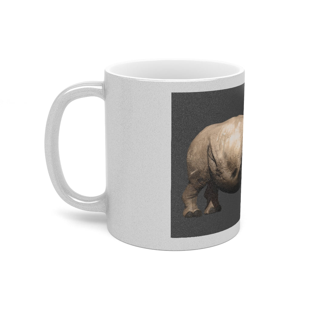 Rhino Metallic Mug in Gold and Silver finishes, showcasing personalized designs and a comfortable C-handle.