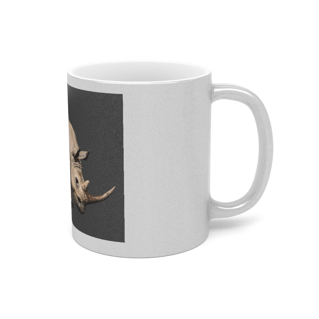 Rhino Metallic Mug in Gold and Silver finishes, showcasing personalized designs and a comfortable C-handle.