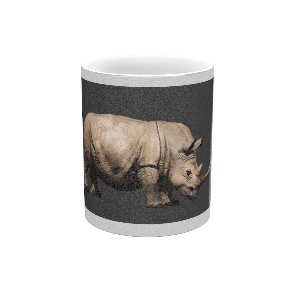 Rhino Metallic Mug in Gold and Silver finishes, showcasing personalized designs and a comfortable C-handle.