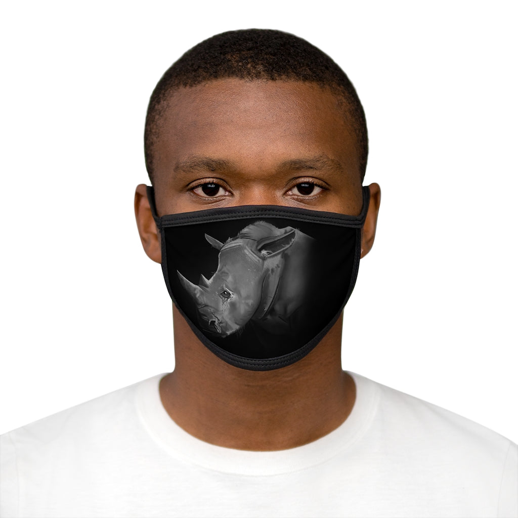 Rhino Mixed-Fabric Face Mask featuring a black outer edge and earloops, made from polyester and cotton for comfort and style.