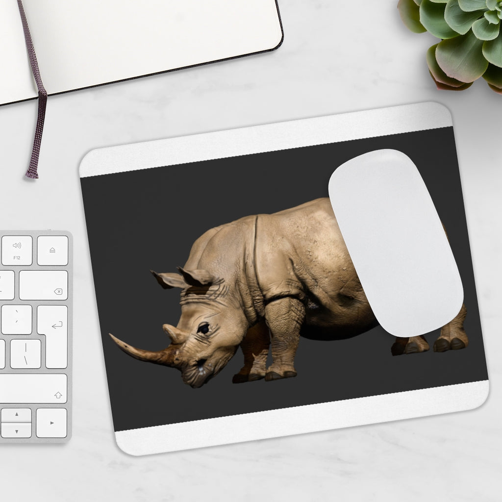 Rhino Mouse Pad featuring a vibrant full print design on a smooth neoprene surface, ideal for enhancing desk aesthetics and functionality.