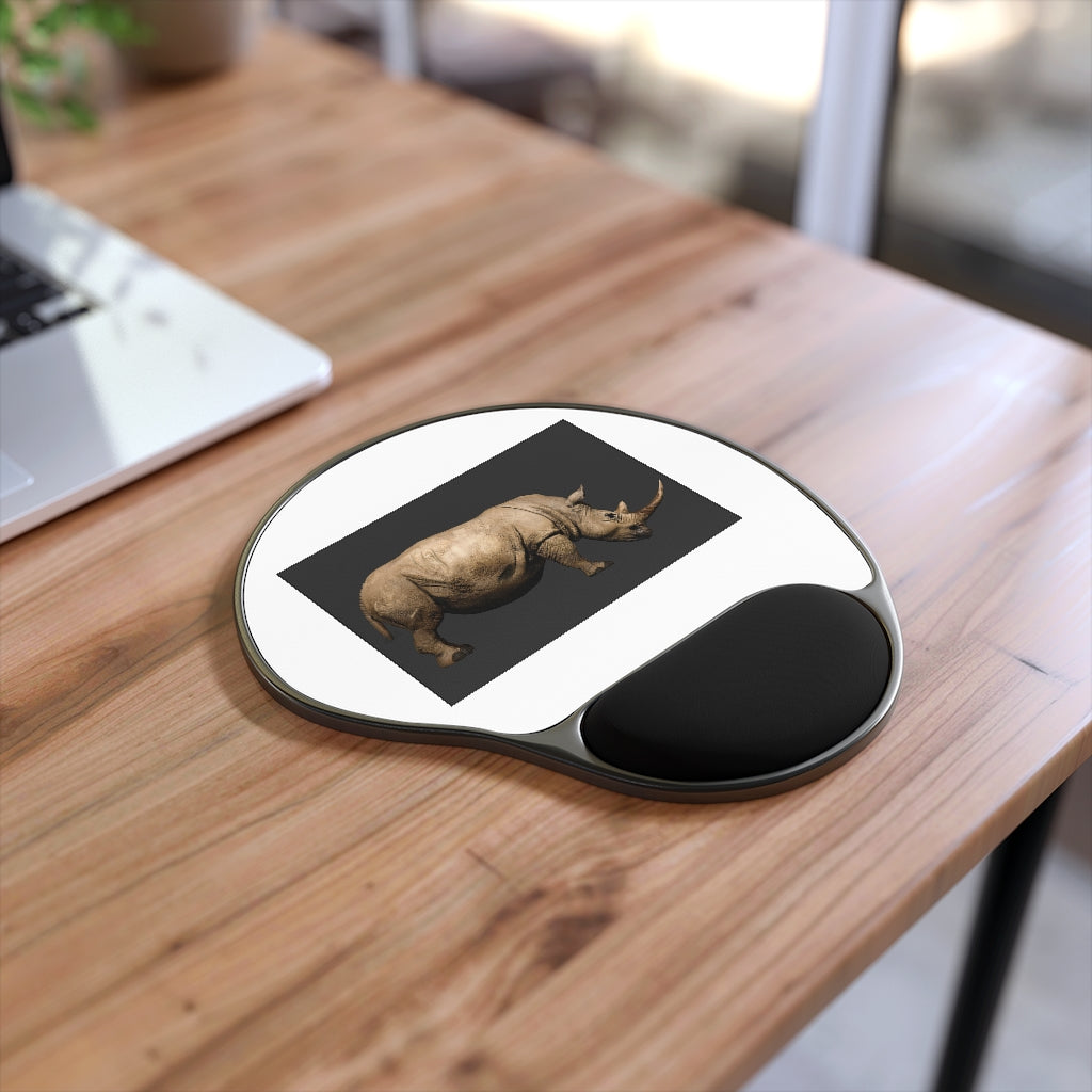 Rhino Mouse Pad with ergonomic Memory Foam wrist rest and customizable neoprene insert, featuring a foot-shaped design.