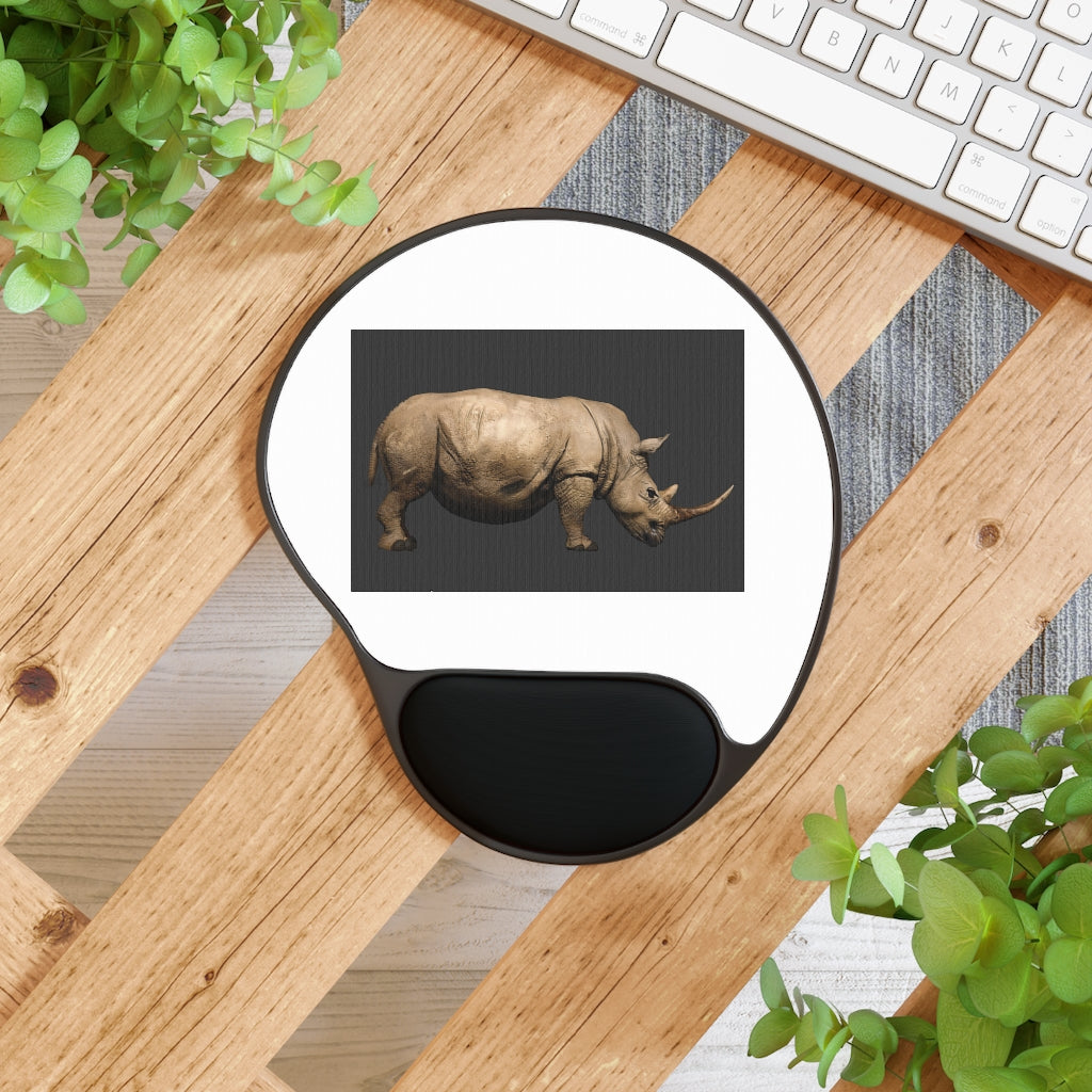 Rhino Mouse Pad with ergonomic Memory Foam wrist rest and customizable neoprene insert, featuring a foot-shaped design.