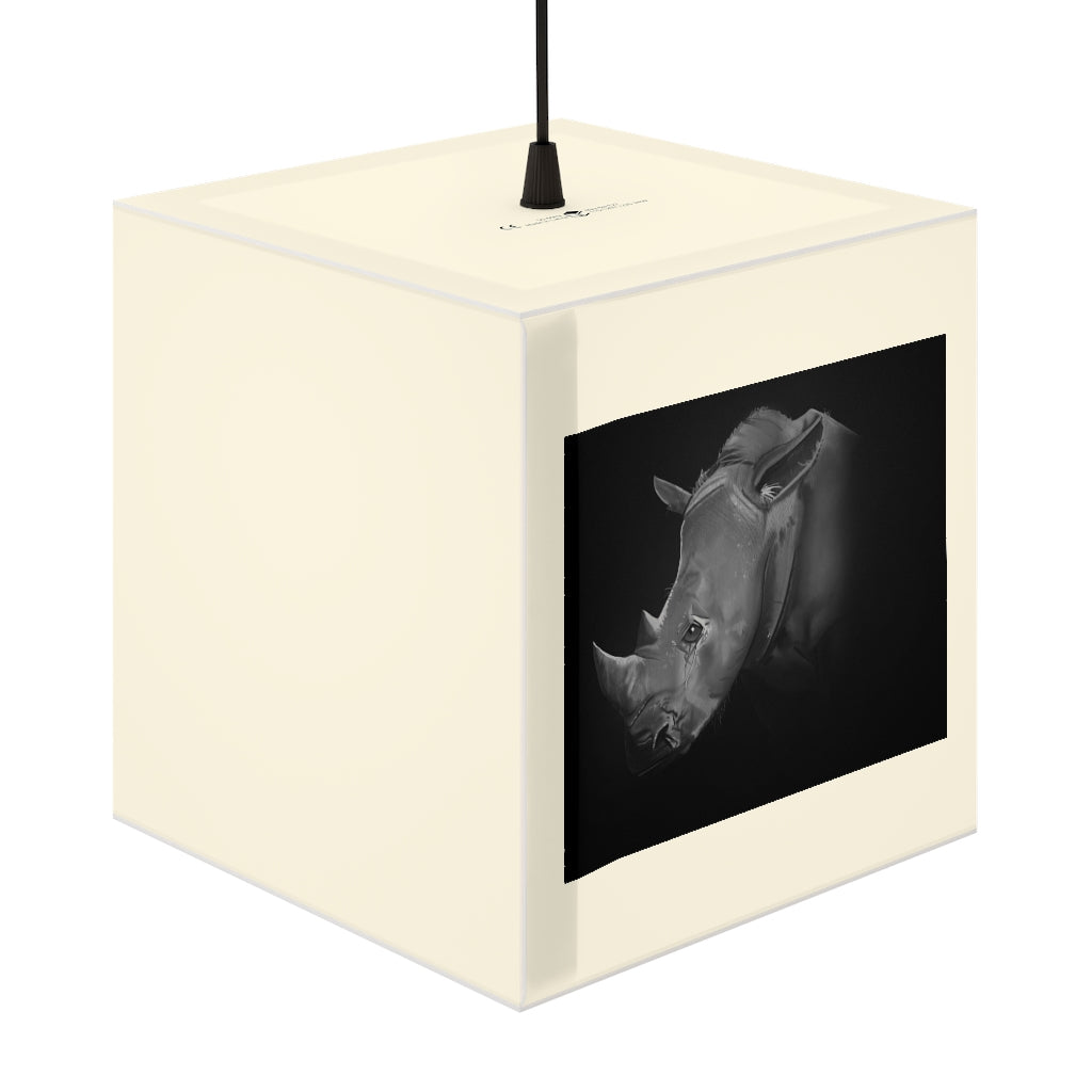 A stylish Rhino Personalized Lamp in a cube shape, showcasing its unique design and soft glow, perfect for home or shop decor.