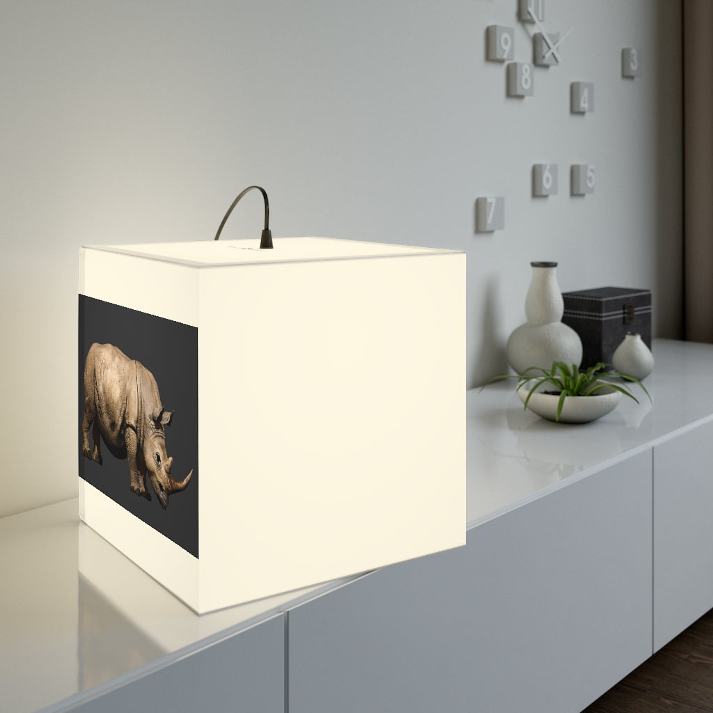 Rhino Personalized Lamp showcasing a unique cube design with artistic patterns, perfect for indoor lighting.