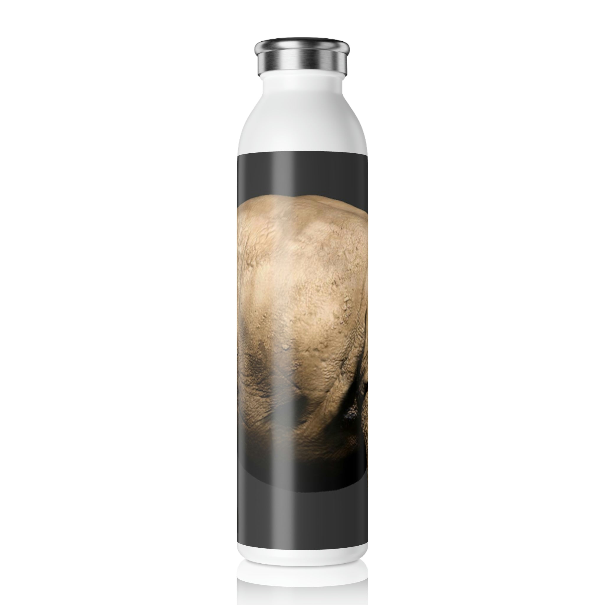 Rhino Slim Water Bottle with matte finish and silver cap, showcasing customizable design options.