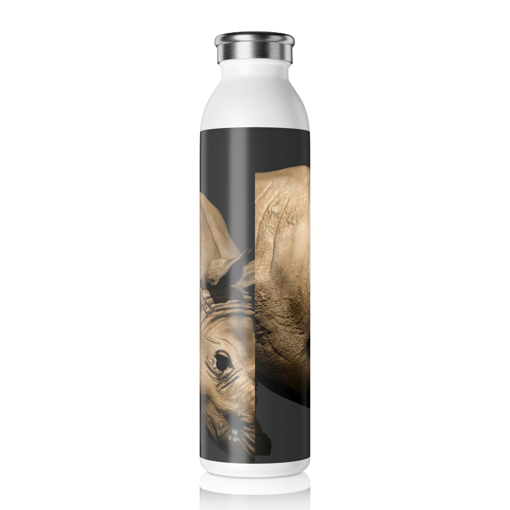 Rhino Slim Water Bottle with matte finish and silver cap, showcasing customizable design options.