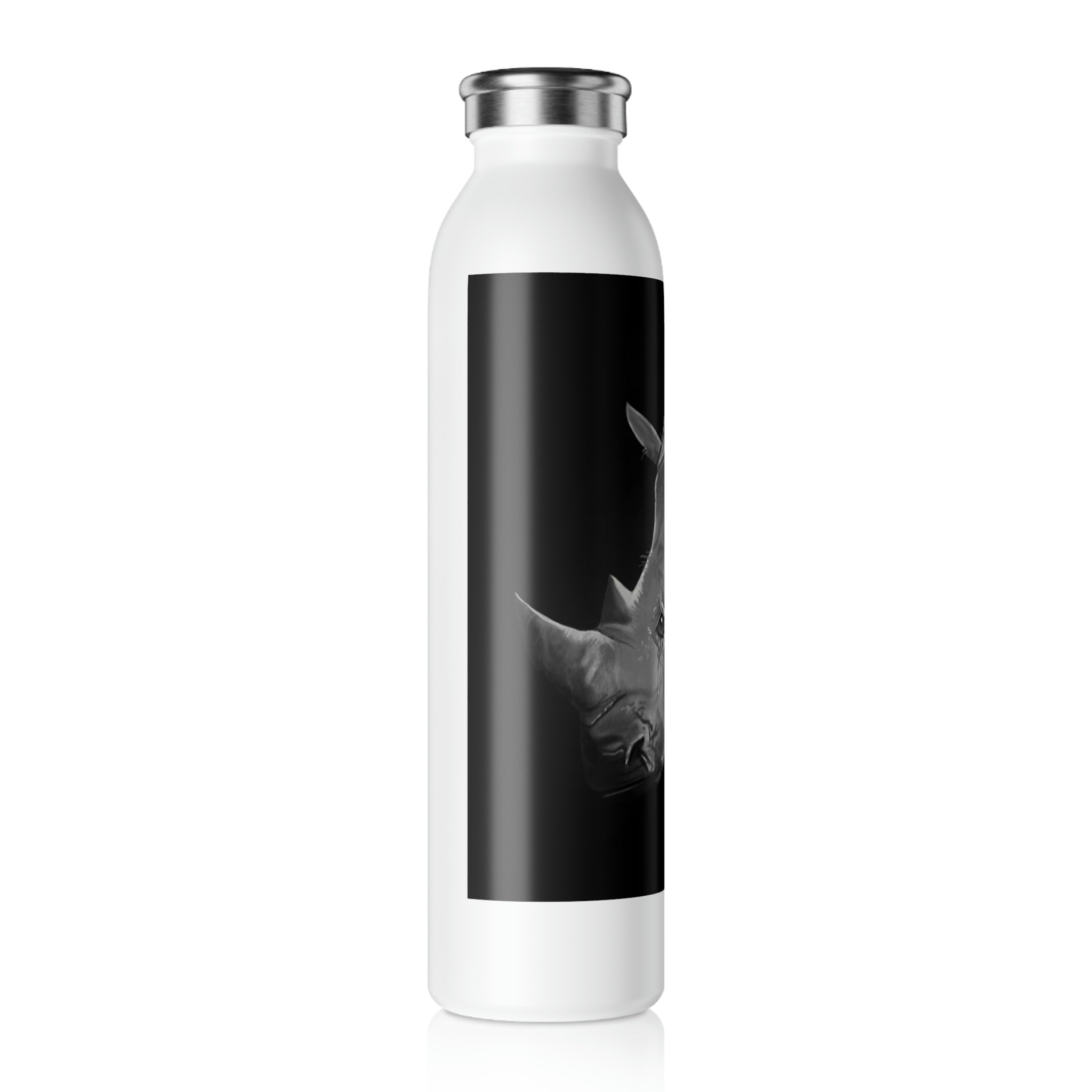 Rhino Slim Water Bottle in matte finish with stylish lid and glossy print design.