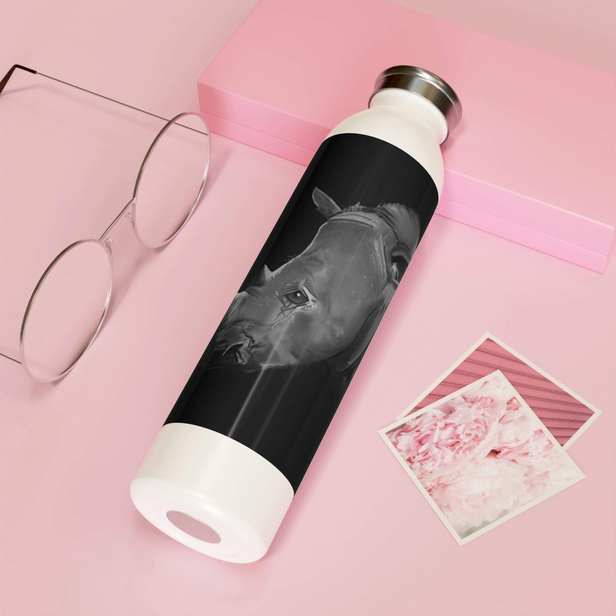 Rhino Slim Water Bottle in matte finish with stylish lid and glossy print design.