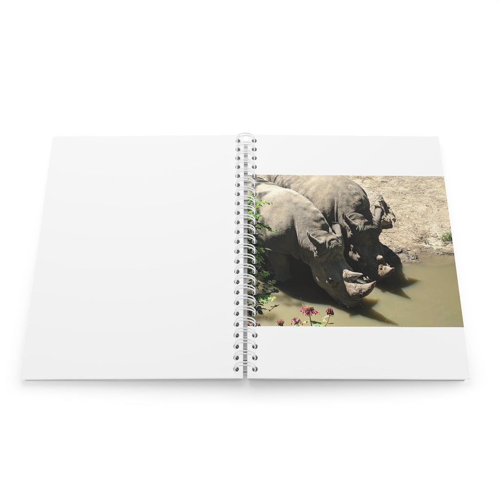 Rhino Spiral Notebook with customizable covers and wide-ruled pages, featuring a semi-gloss laminated finish.