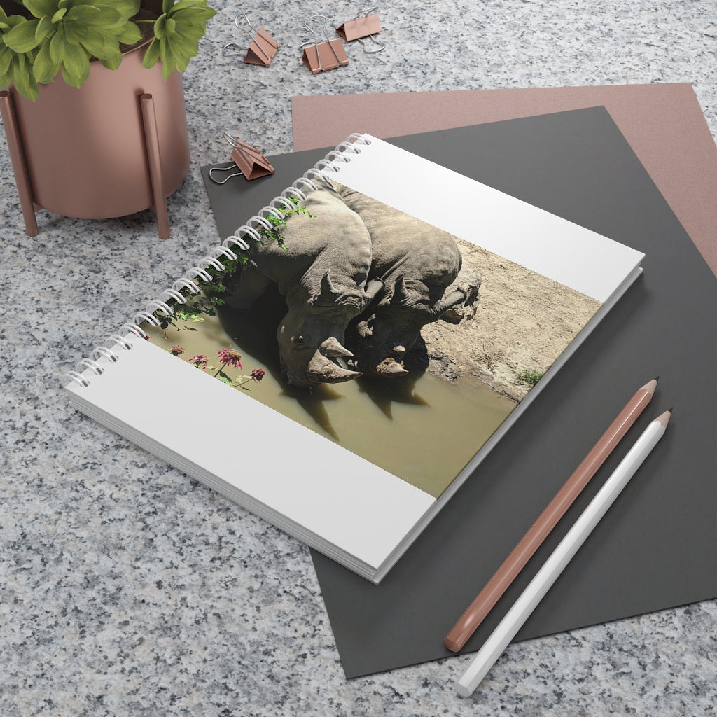 Rhino Spiral Notebook with customizable covers and wide-ruled pages, featuring a semi-gloss laminated finish.