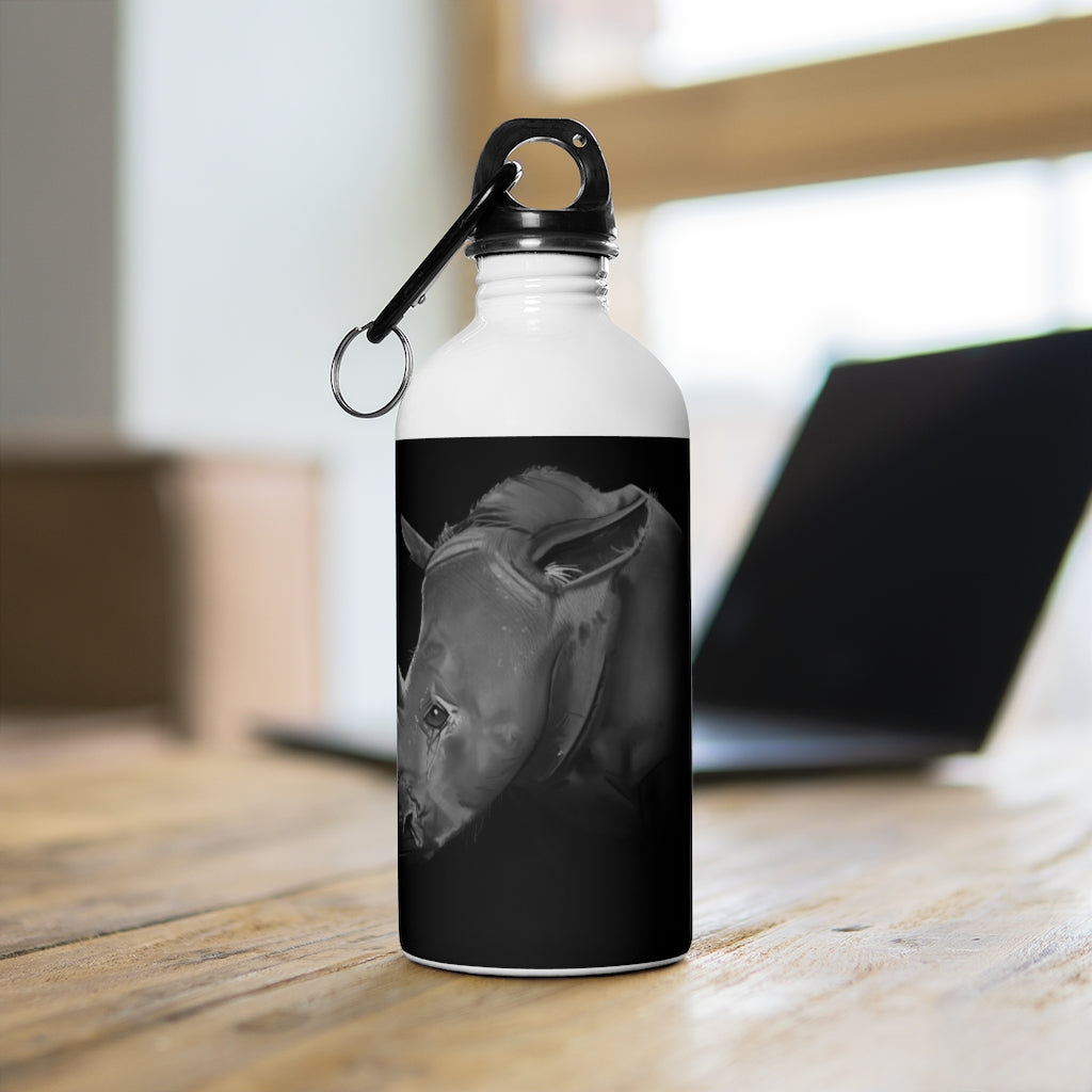 Rhino Stainless Steel Water Bottle with a plastic screw top and stylish print, perfect for hydration on the go.