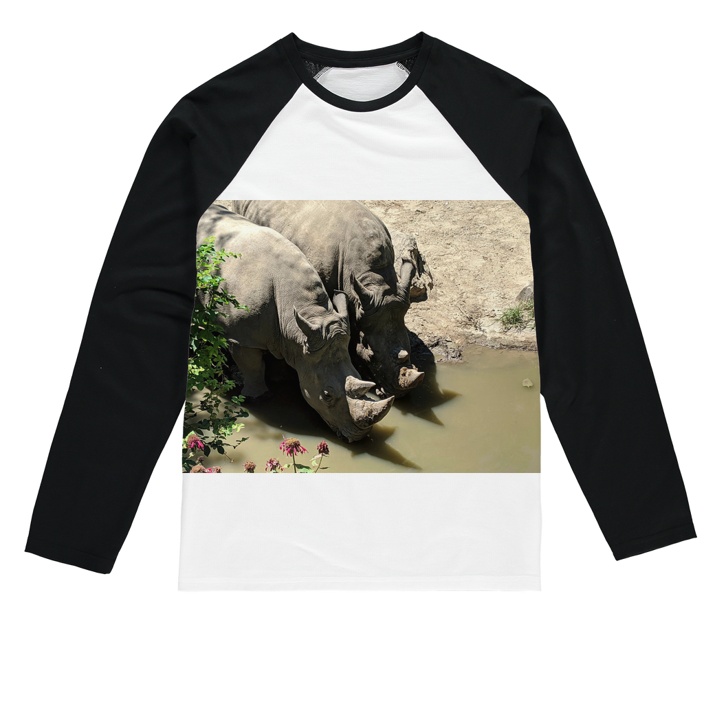 Rhino Sublimation Baseball Long Sleeve T-Shirt featuring a crew neck, long sleeves, and a stylish fit, ideal for sublimation printing.