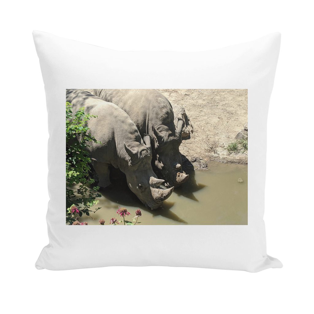 Rhino Throw Pillows in various styles including linen, canvas, and suede, showcasing their vibrant colors and textures.