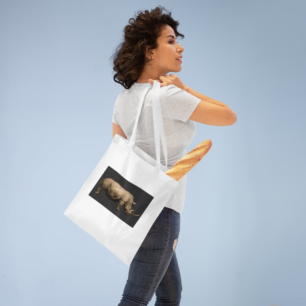 Rhino Tote Bag made of 100% cotton with long handles and cross-stitched design, available in multiple colors.