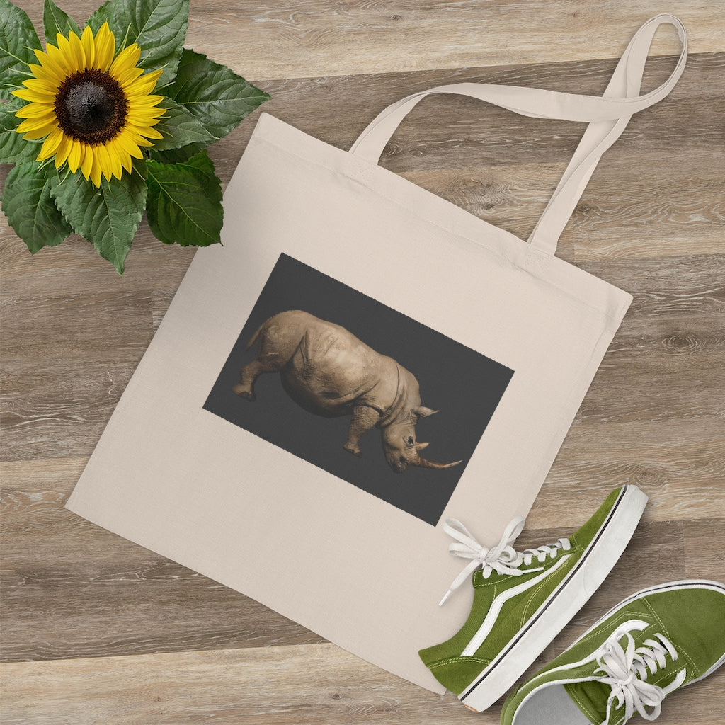 Rhino Tote Bag made of 100% cotton with long handles and cross-stitched design, available in multiple colors.