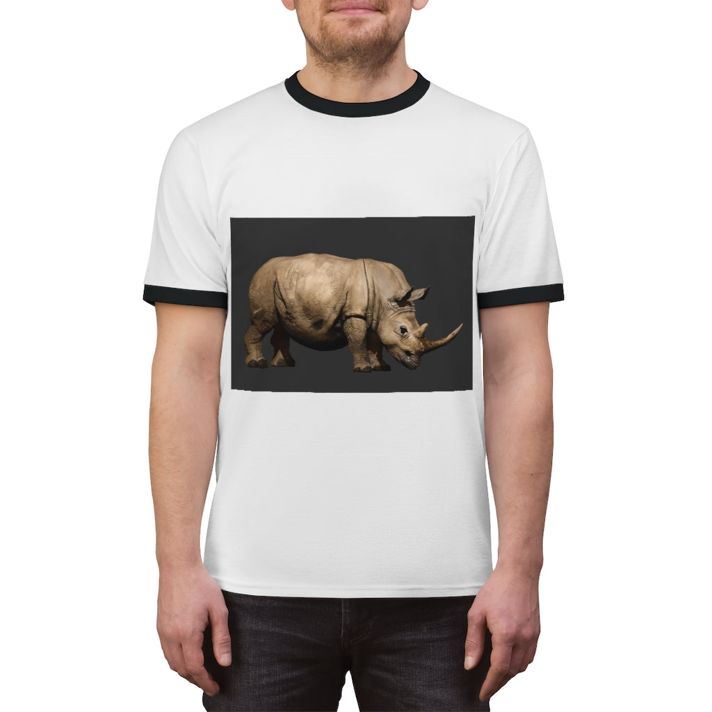 Rhino Unisex Ringer Tee in various colors, showcasing its lightweight fabric and stylish design.