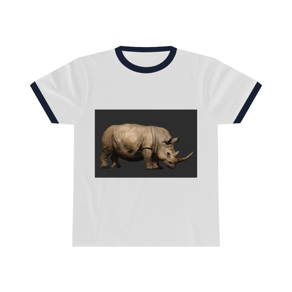 Rhino Unisex Ringer Tee in various colors, showcasing its lightweight fabric and stylish design.