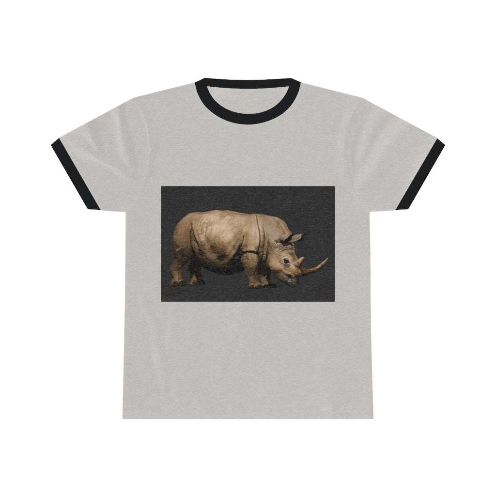 Rhino Unisex Ringer Tee in various colors, showcasing its lightweight fabric and stylish design.