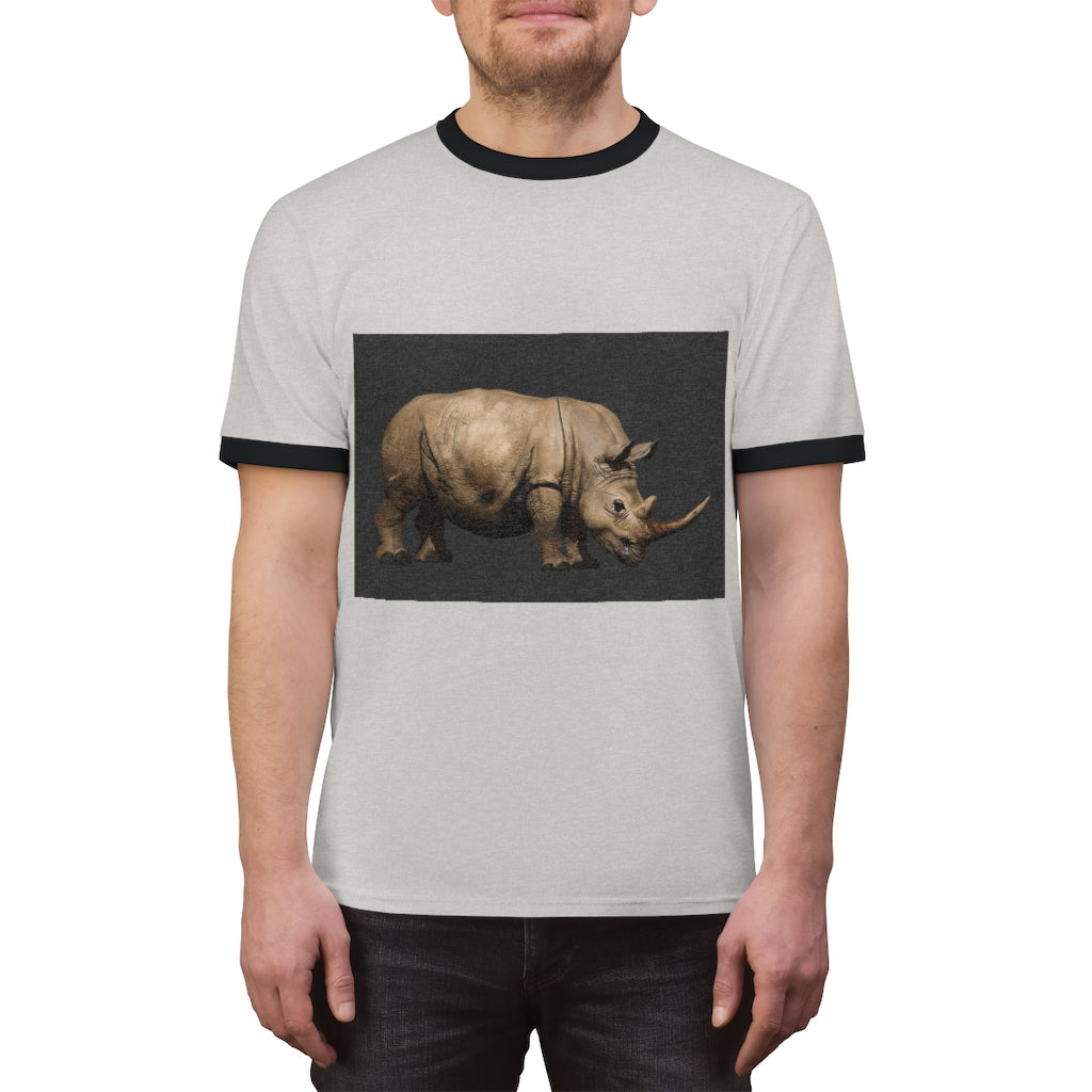 Rhino Unisex Ringer Tee in various colors, showcasing its lightweight fabric and stylish design.