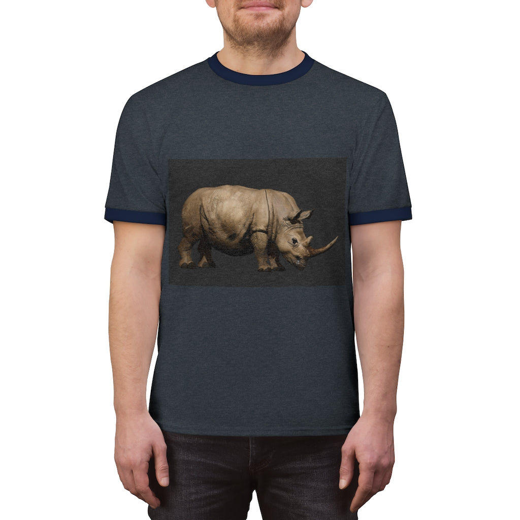 Rhino Unisex Ringer Tee in various colors, showcasing its lightweight fabric and stylish design.