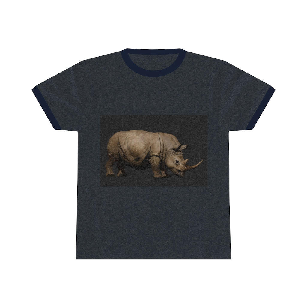 Rhino Unisex Ringer Tee in various colors, showcasing its lightweight fabric and stylish design.